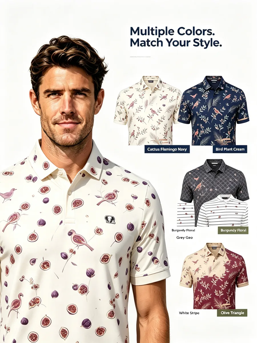Quiet Luxury Mediterranean Fig Golf Polo - Monochrome Fine-Line Silky Drape VIP Shirt — custom golf shirt in 92% Micro-Poly / 8% Spandex Interlock (170 GSM), Full-Bleed Digital Sublimation Dye, low MOQ 50 pcs — view 2