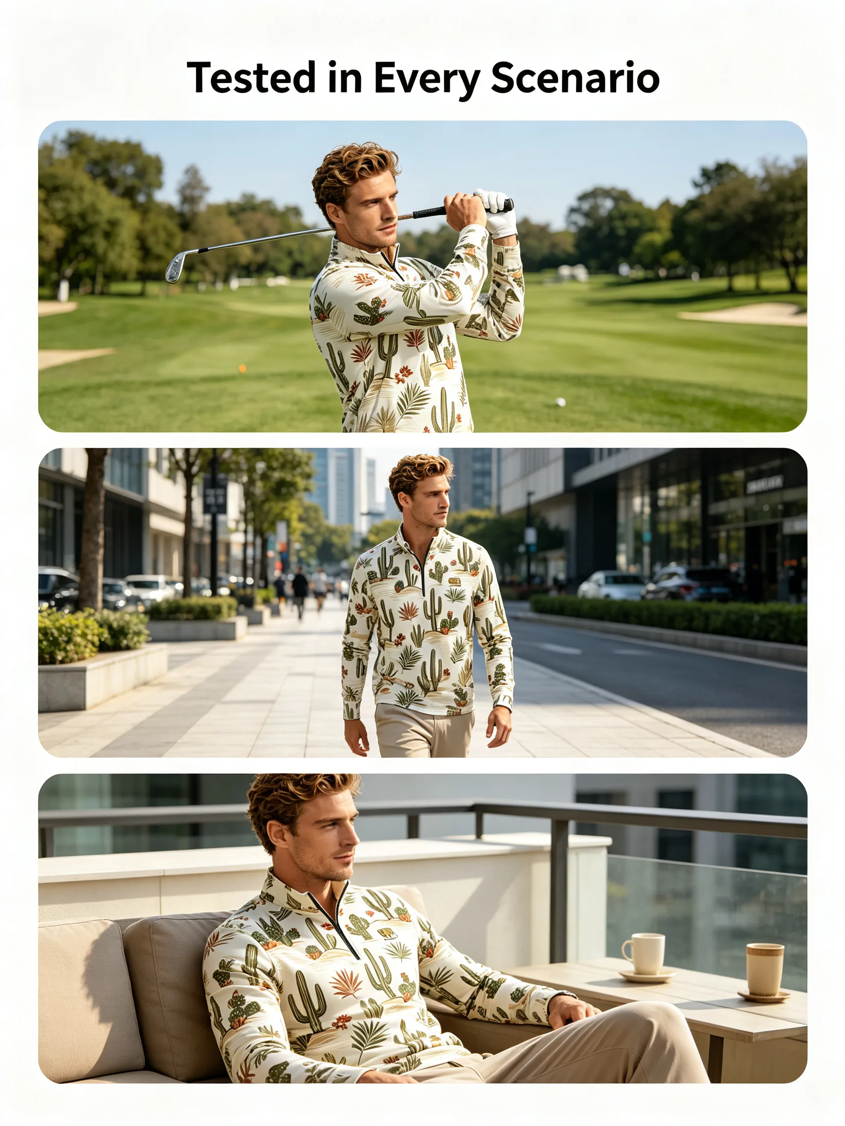 Scottsdale Desert Cactus Custom Cotton-Rich Stretch Golf Quarter-Zip for Corporate Teams — custom golf quarter zip in 70% Cotton / 26% Polyester / 4% Spandex Jersey; 6.1 oz, Embroidery / print; sample approval required, low MOQ 50 pcs — view 3