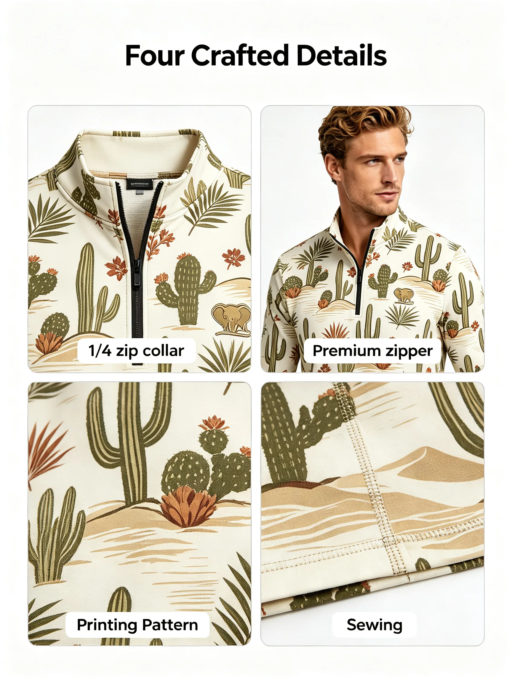 Scottsdale Desert Cactus Custom Cotton-Rich Stretch Golf Quarter-Zip for Corporate Teams — custom golf quarter zip in 70% Cotton / 26% Polyester / 4% Spandex Jersey; 6.1 oz, Embroidery / print; sample approval required, low MOQ 50 pcs — view 4