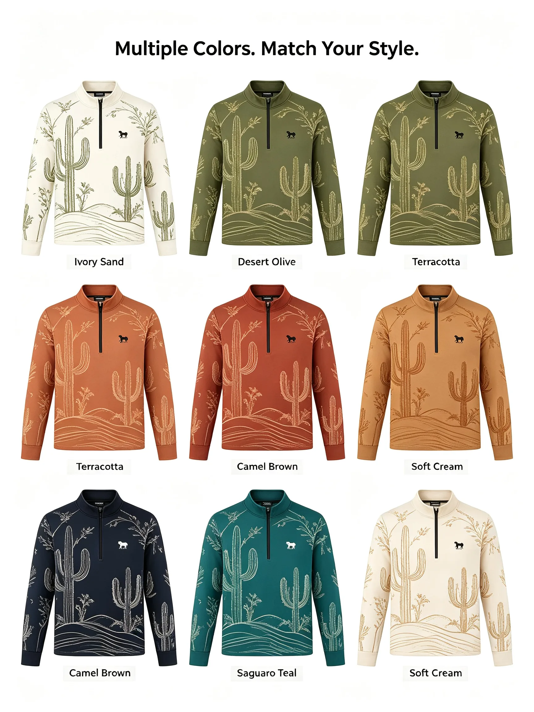 Scottsdale Desert Cactus Custom Cotton-Rich Stretch Golf Quarter-Zip for Corporate Teams — custom golf quarter zip in 70% Cotton / 26% Polyester / 4% Spandex Jersey; 6.1 oz, Embroidery / print; sample approval required, low MOQ 50 pcs