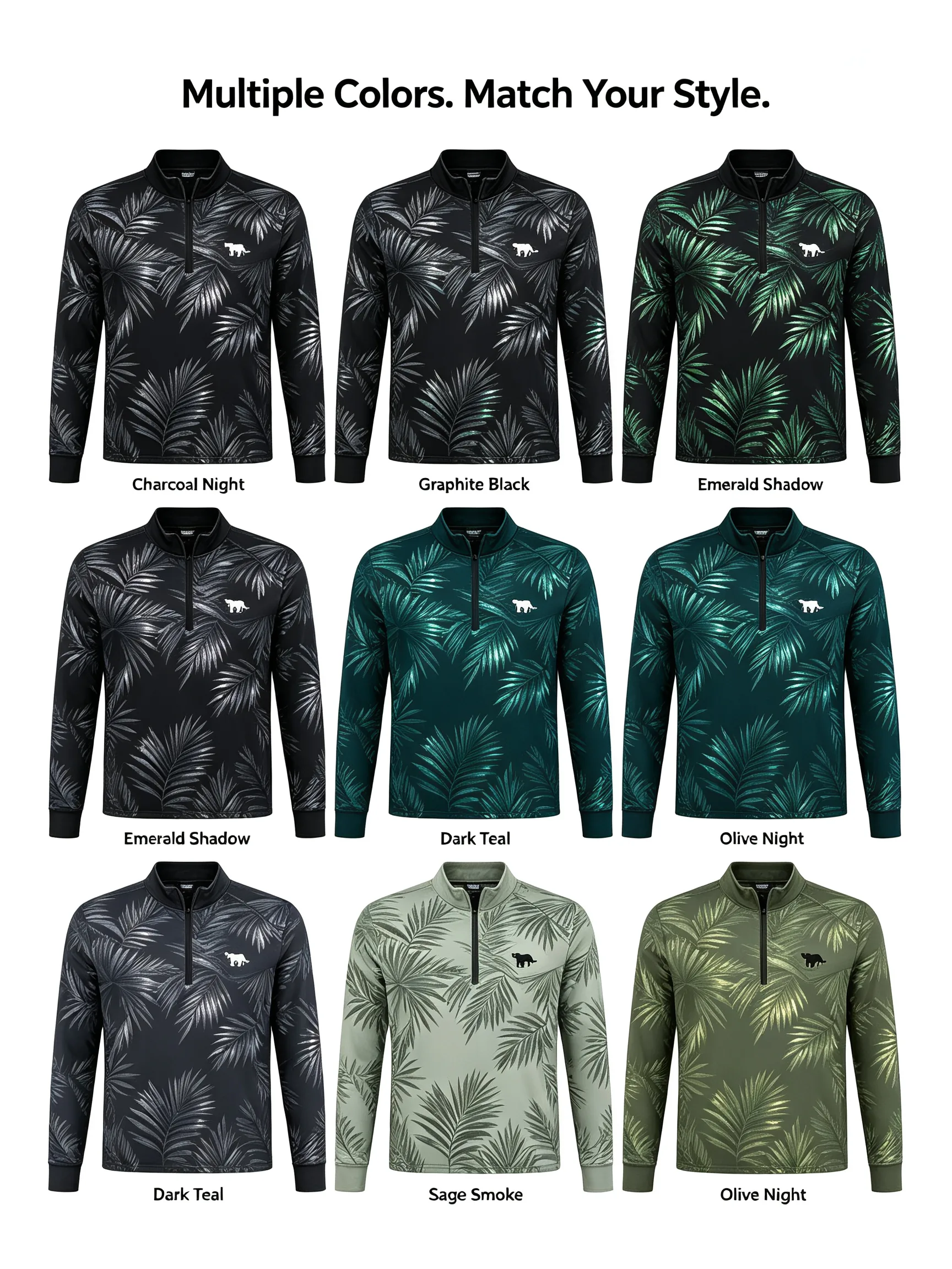 Tonal Midnight Palms Custom Women’s Fleece Golf Quarter-Zip for Cool-Weather Teams — custom golf quarter zip in 65% Cotton / 35% Polyester Fleece; 9 oz, Embroidery / print; sample approval required, low MOQ 50 pcs — view 2