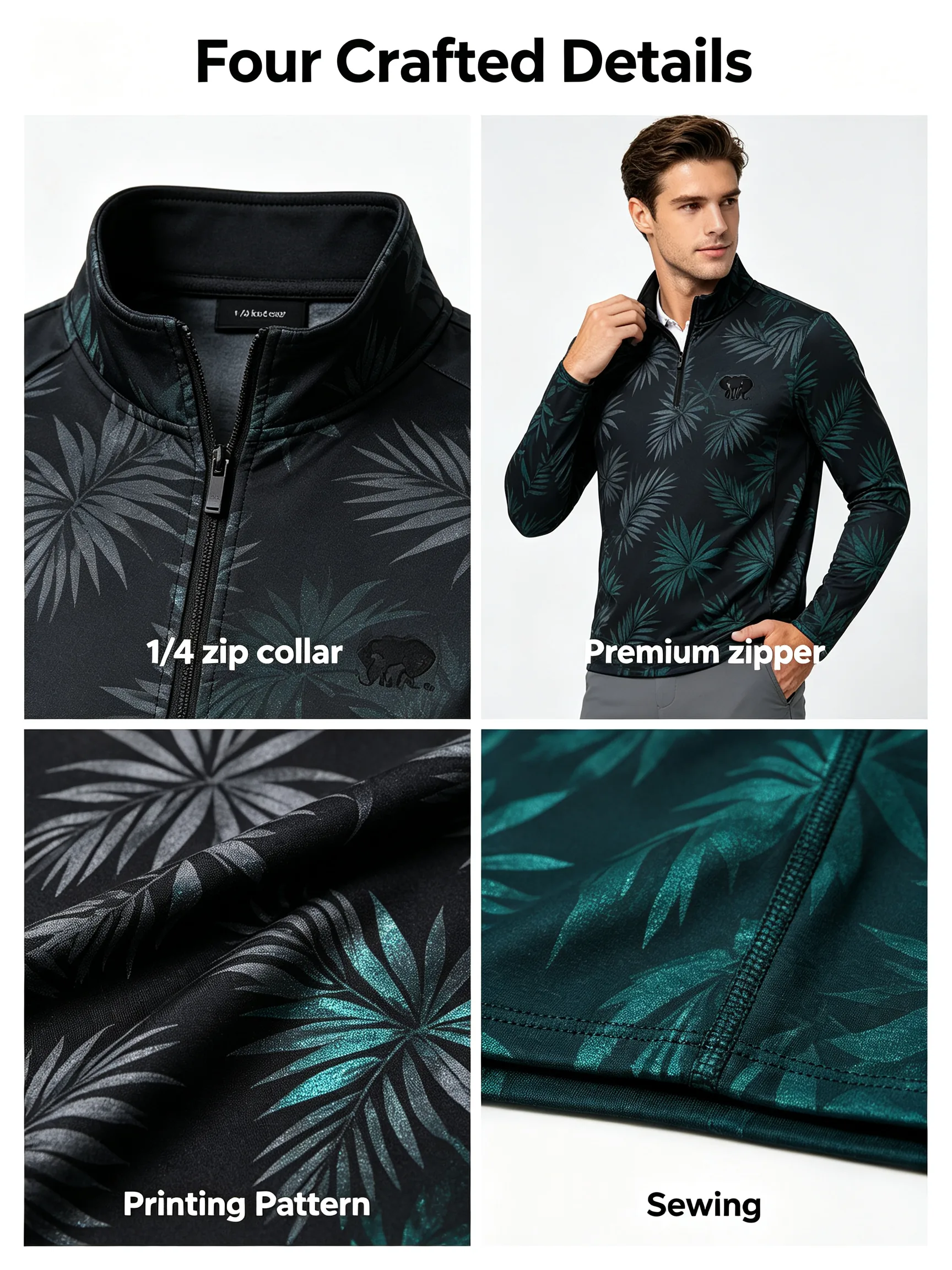 Tonal Midnight Palms Custom Women’s Fleece Golf Quarter-Zip for Cool-Weather Teams — custom golf quarter zip in 65% Cotton / 35% Polyester Fleece; 9 oz, Embroidery / print; sample approval required, low MOQ 50 pcs — view 4