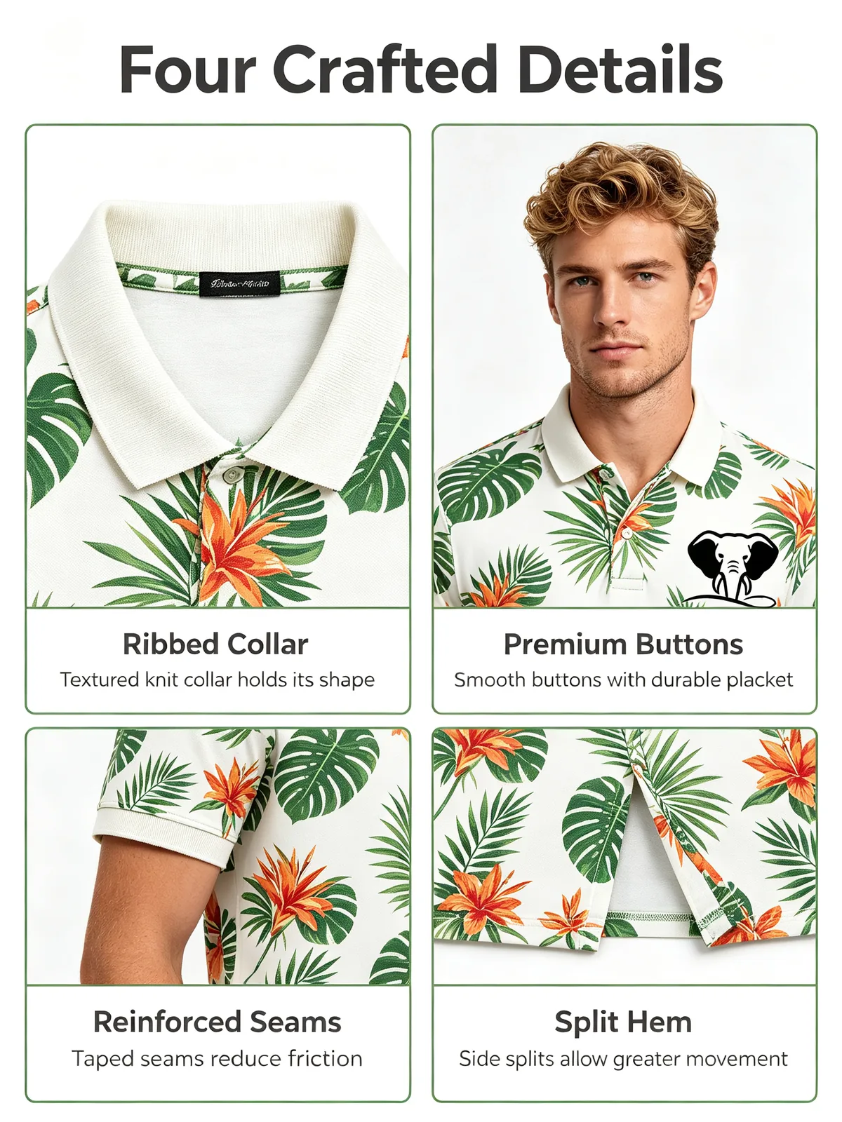 Hawaiian Tropical Golf Shirt: Sublimated UPF 50+ Team Polos — custom golf shirt in 92% Polyester 8% Spandex, Custom Logo, low MOQ 50 pcs — view 2