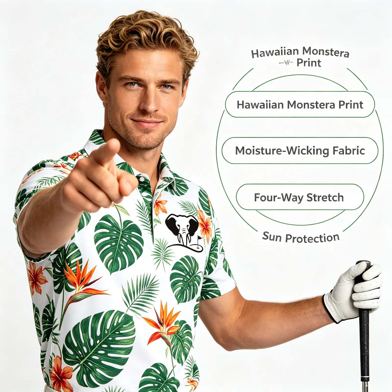 Hawaiian Tropical Golf Shirt: Sublimated UPF 50+ Team Polos — custom golf shirt in 92% Polyester 8% Spandex, Custom Logo, low MOQ 50 pcs