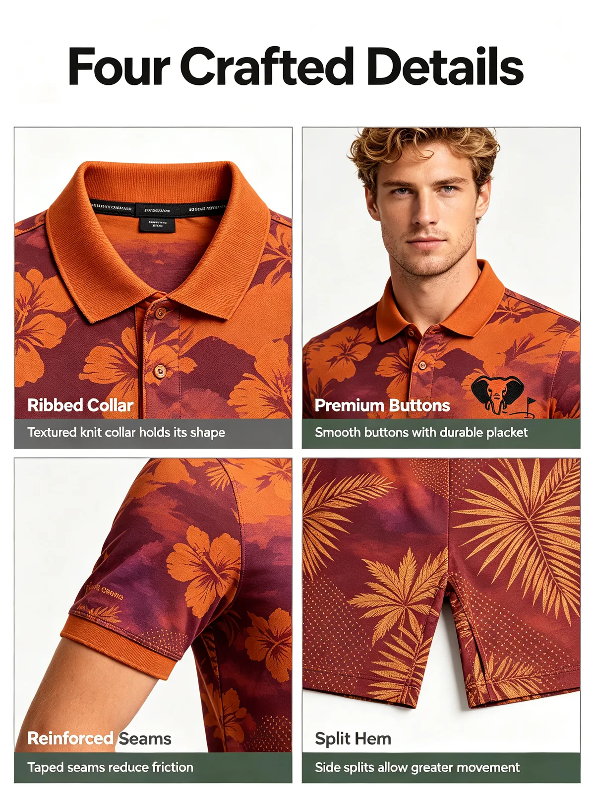 Wholesale Floral Golf Shirts: Dry-Fit Athletic Performance Polos — custom golf shirt in 92% Polyester 8% Spandex, Custom Logo, low MOQ 50 pcs — view 2