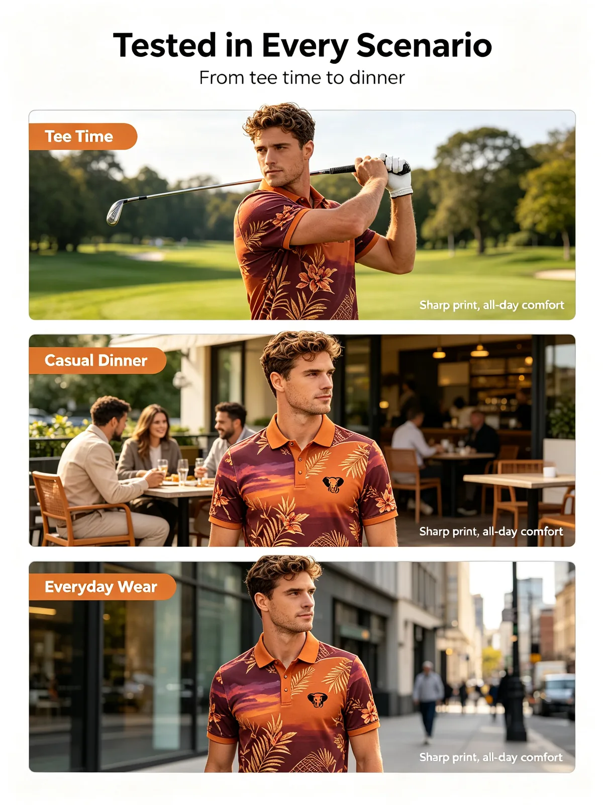 Wholesale Floral Golf Shirts: Dry-Fit Athletic Performance Polos — custom golf shirt in 92% Polyester 8% Spandex, Custom Logo, low MOQ 50 pcs — view 3