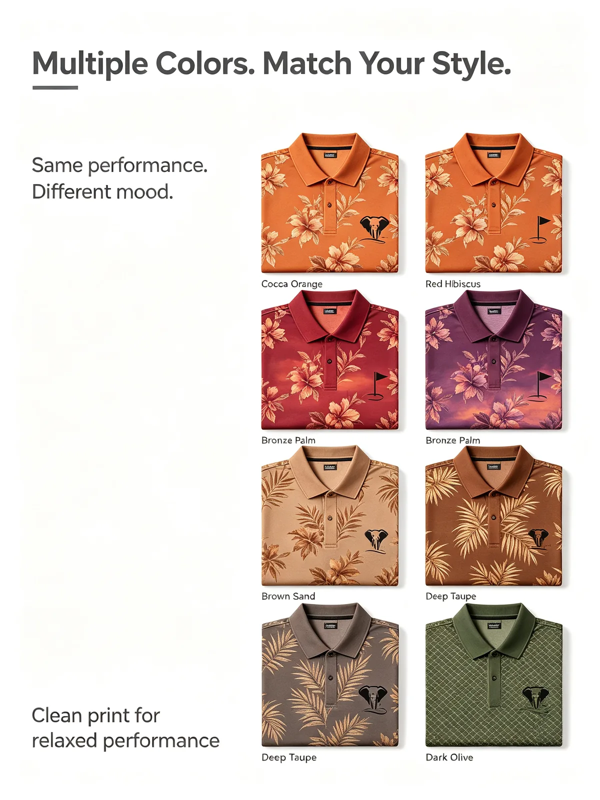 Wholesale Floral Golf Shirts: Dry-Fit Athletic Performance Polos — custom golf shirt in 92% Polyester 8% Spandex, Custom Logo, low MOQ 50 pcs — view 4