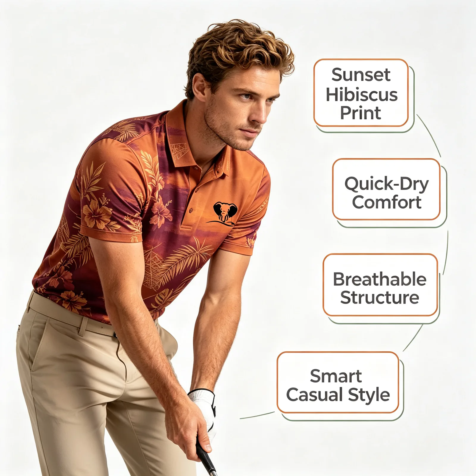 Wholesale Floral Golf Shirts: Dry-Fit Athletic Performance Polos — custom golf shirt in 92% Polyester 8% Spandex, Custom Logo, low MOQ 50 pcs