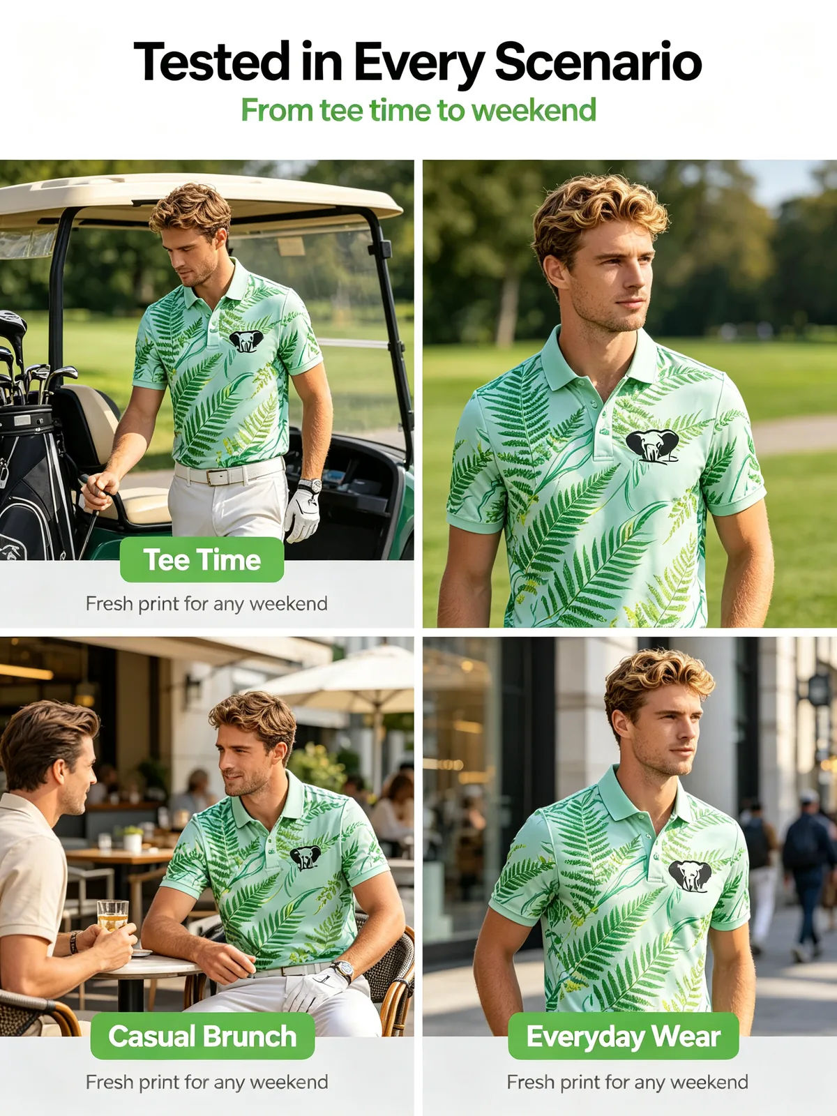 Botanical Print Golf Shirt: All-Over Sublimated Team Polos — custom golf shirt in 92% Polyester 8% Spandex, Custom Logo, low MOQ 50 pcs — view 3