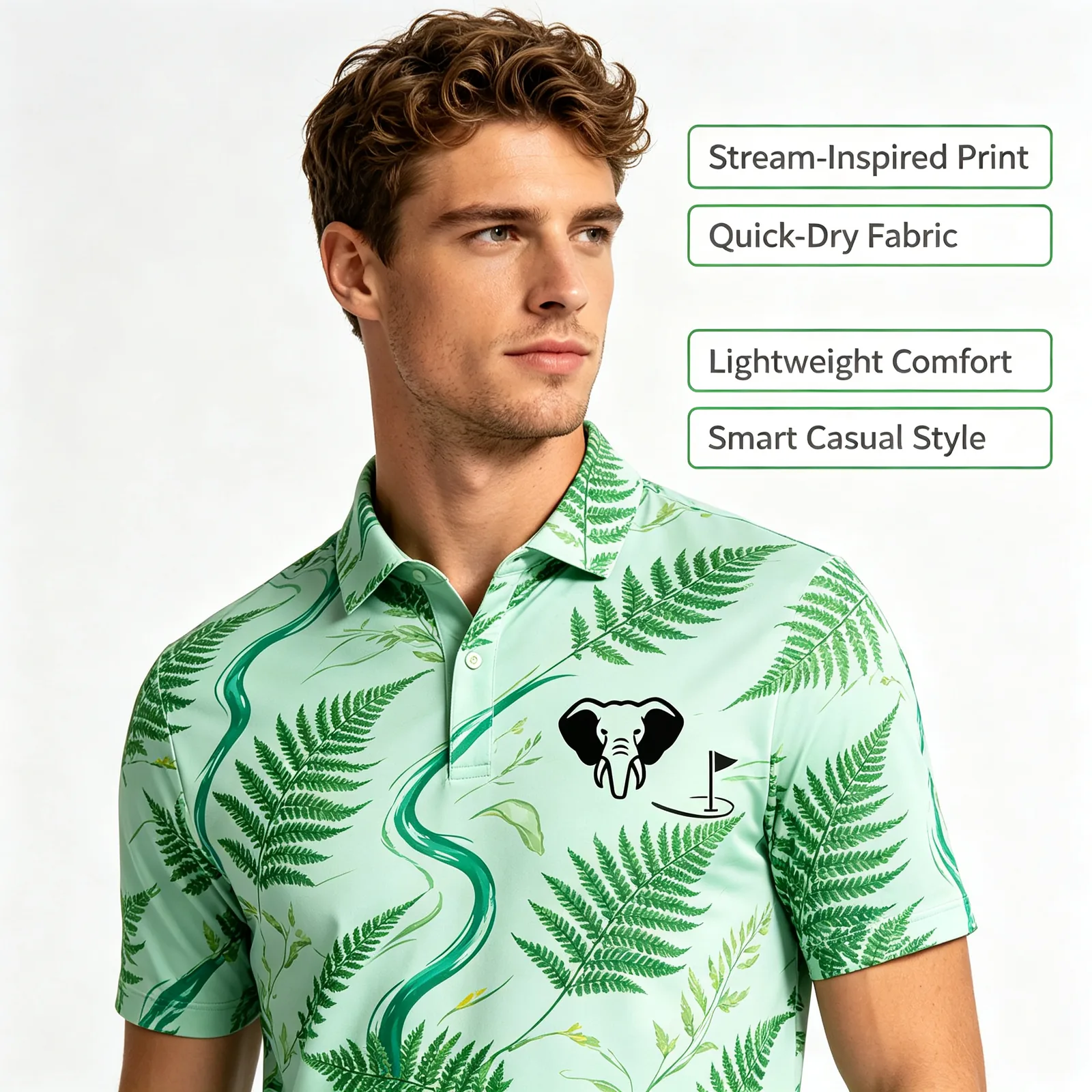 Botanical Print Golf Shirt: All-Over Sublimated Team Polos — custom golf shirt in 92% Polyester 8% Spandex, Custom Logo, low MOQ 50 pcs