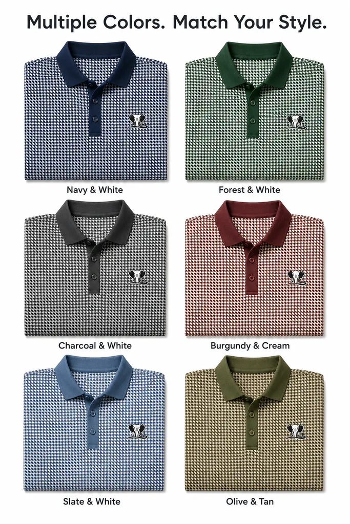Wholesale Houndstooth Golf Shirts: Executive Dry-Fit Team Polos — custom golf shirt in 92% Polyester 8% Spandex, 3D Silicone Logo, Embroidery, Woven Label, low MOQ 50 pcs — view 3