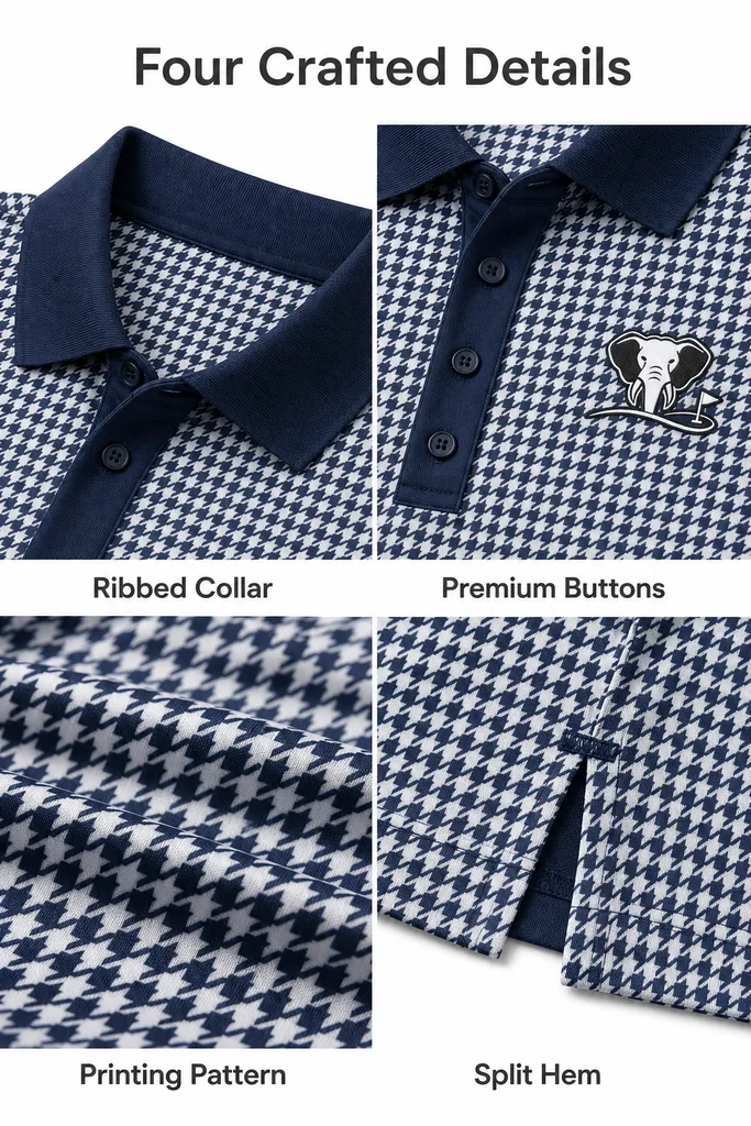Wholesale Houndstooth Golf Shirts: Executive Dry-Fit Team Polos — custom golf shirt in 92% Polyester 8% Spandex, 3D Silicone Logo, Embroidery, Woven Label, low MOQ 50 pcs — view 4